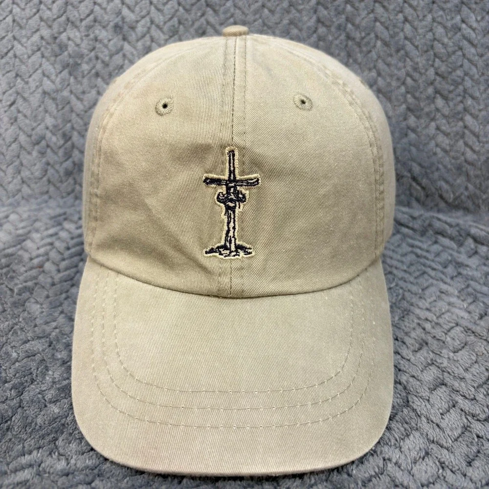 Adams Tan Khaki Cotton Strapback Hat Cross Embroidered Baseball Cap LP101